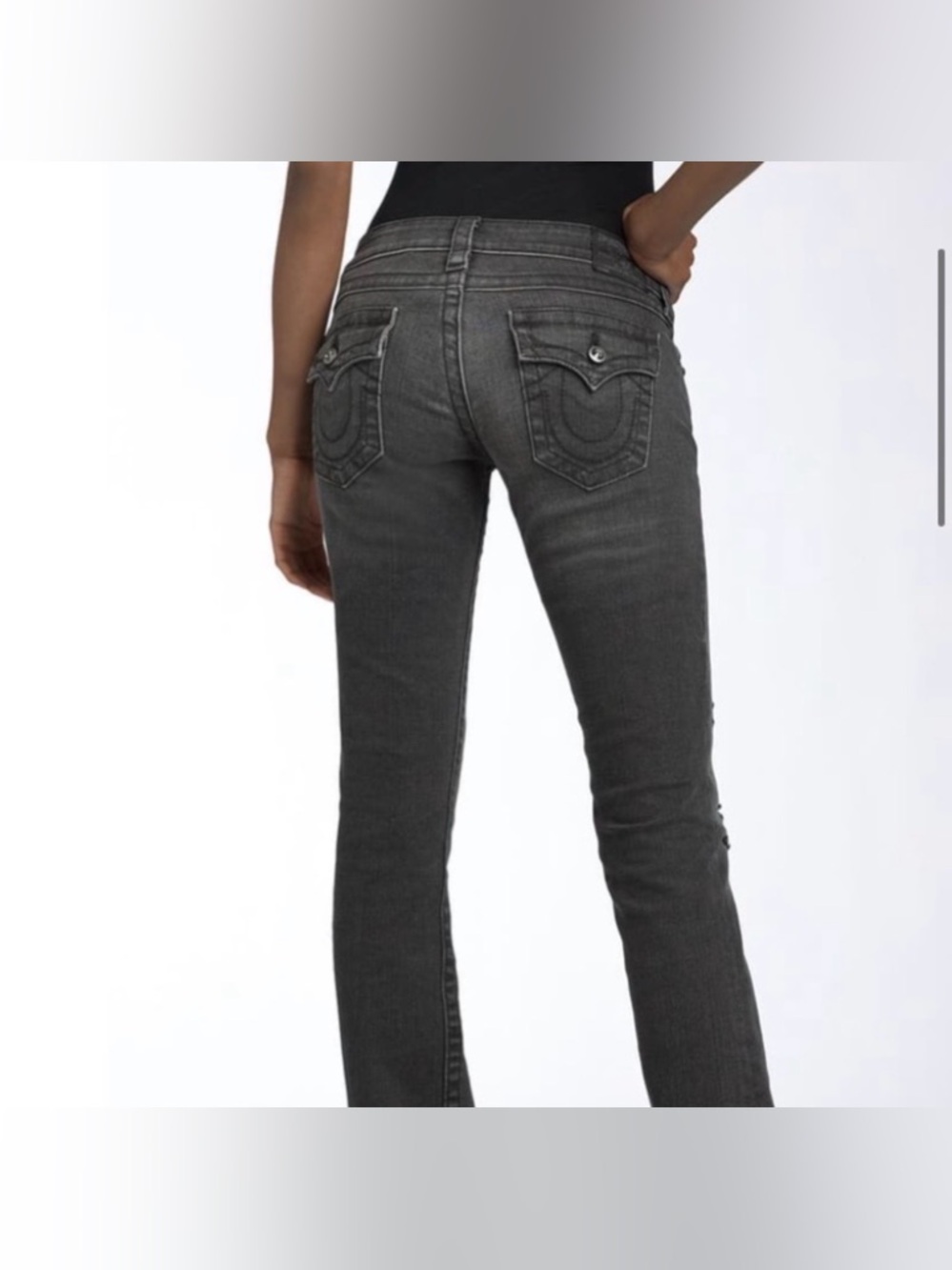 True Religion Women's Straight Leg Jeans in Charcoal Gray Black 25 low rise